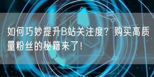 如何巧妙提升B站关注度？购买高质量粉丝的秘籍来了！