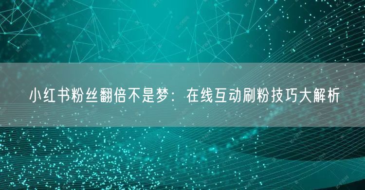 小红书粉丝翻倍不是梦：在线互动刷粉技巧大解析